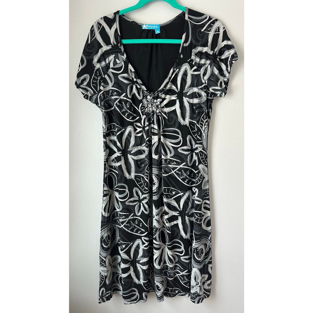 Fresh Produce  Dress L Floral Raglan Cap Sleeve Ruffle Smocked USA Made